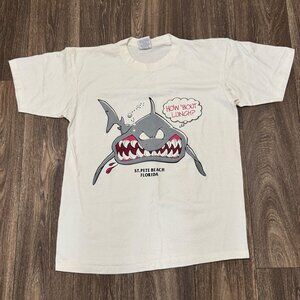 VTG St. Pete Beach Florida Shirt Mens Large White Single Stitch Shark Gildan 90s